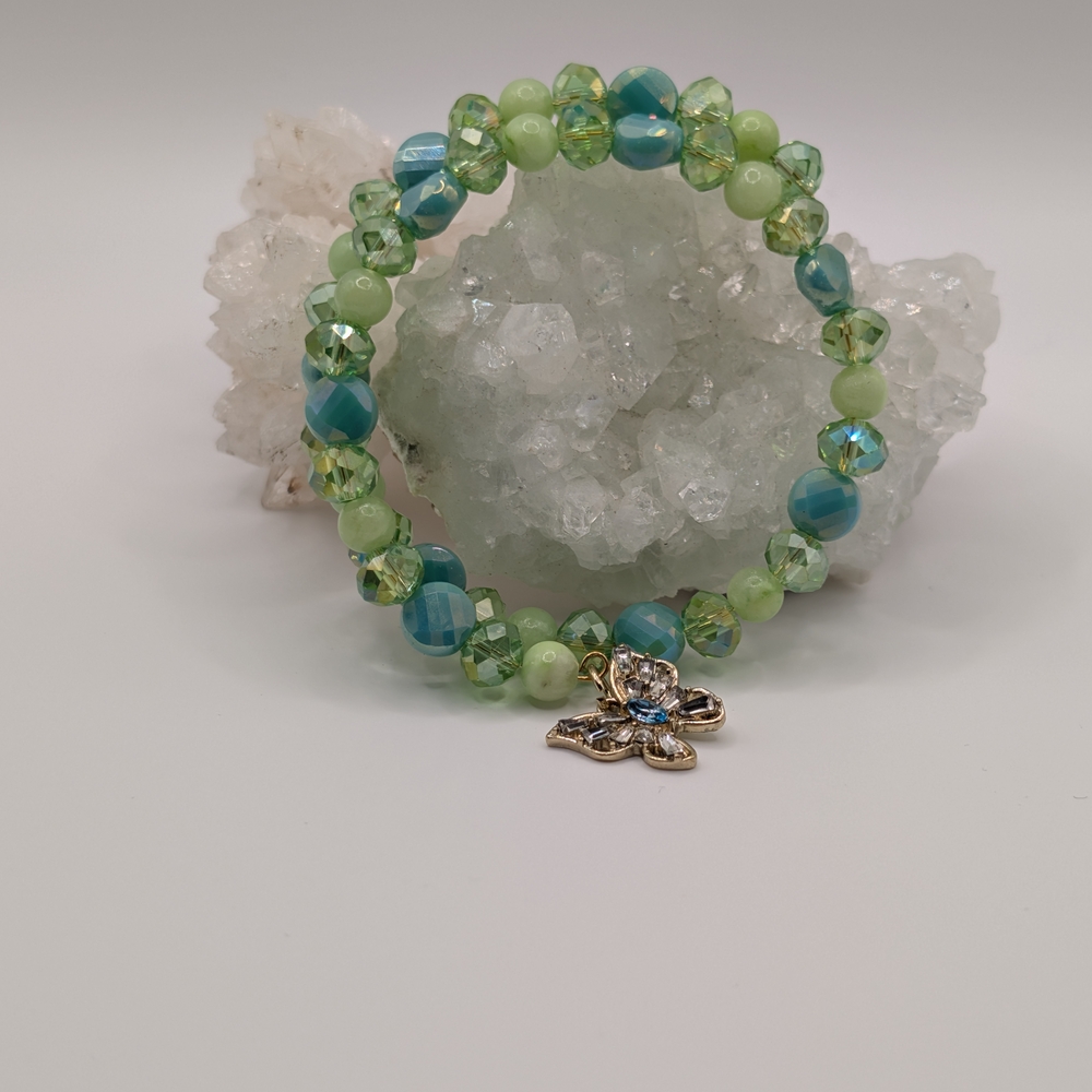 Vibrant Beaded Bracelet with Gold Floral Charm